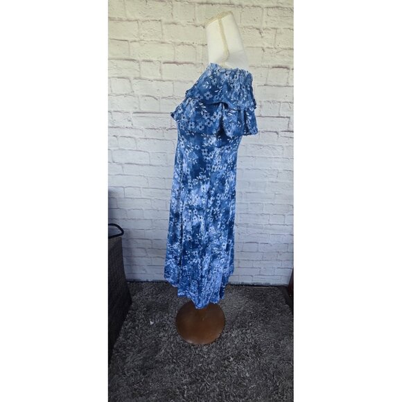 Zink London Floral Print Fit & Flare Dress Lined Shoulder Off Medium - Picture 13 of 16